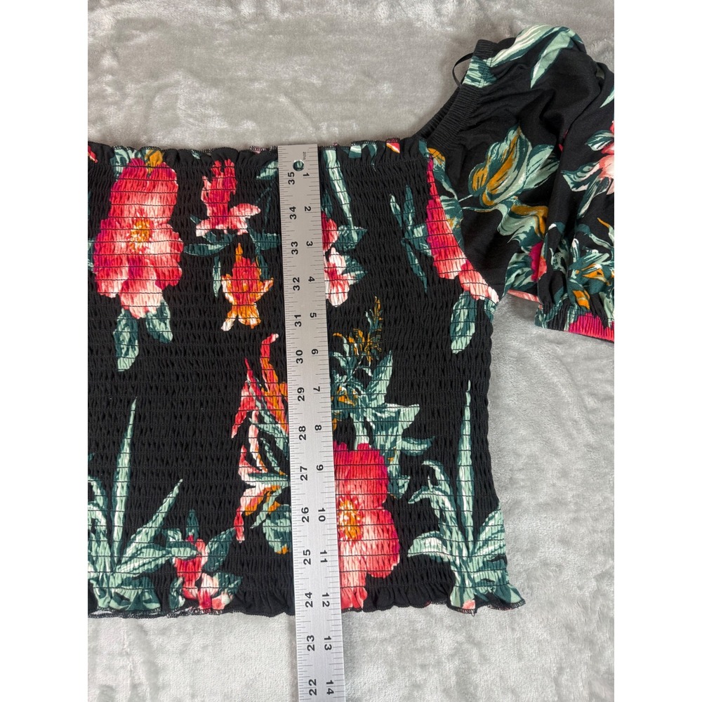 Love by Design Floral Smocked Crop Top Black Pink Puff Sleeve XL New - Picture 5 of 5